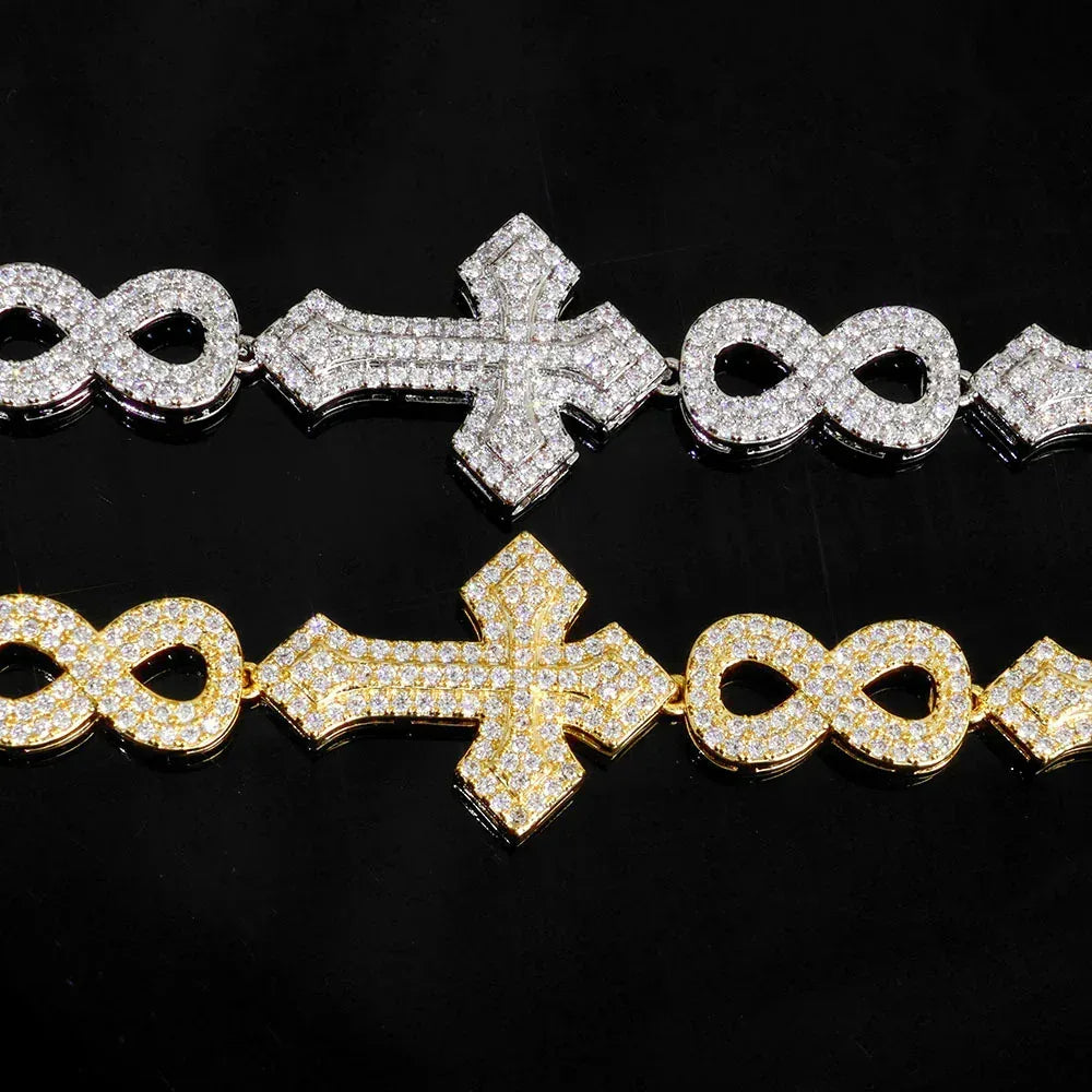 Moissanite Cross Figure-8 Chain Necklace/Bracelet – S925 Sterling Silver Iced-Out Vintage Hip Hop Jewelry for Women - CaratixJewelry